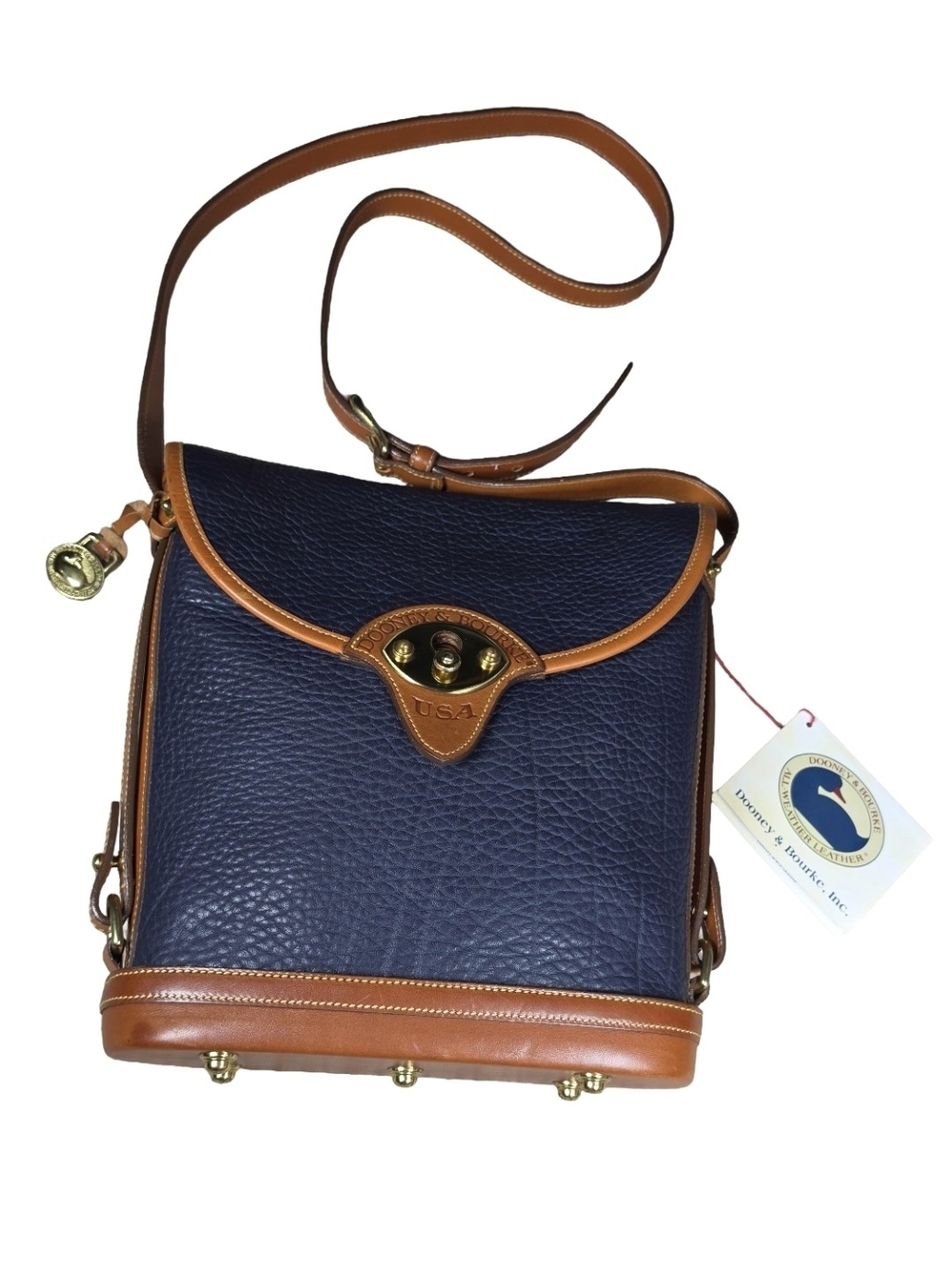 NWT Vintage Dooney & Bourke Cavalry Spectator Bag Navy Blue Tan AWL Crossbody